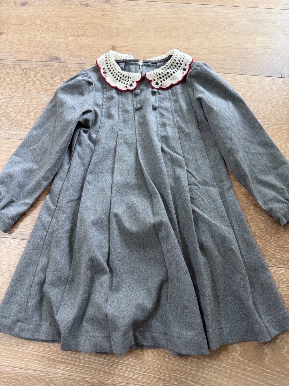Girls Pleated Dress with Crochet Peter Pan Collar